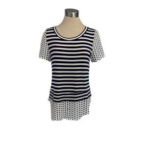 Joompy M Navy & White Stripe Layered Look Top
